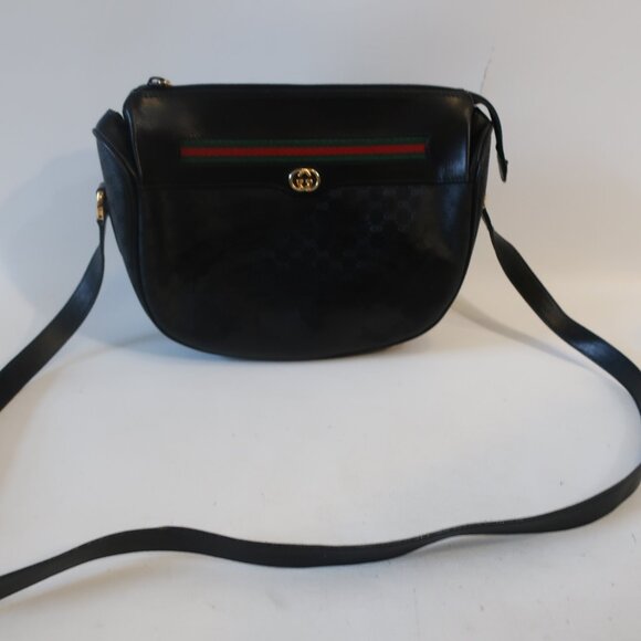 Gucci Handbags - Authentic Womens Gucci Black Guccissima Sherry Web Ophidia Crossbody Handbag